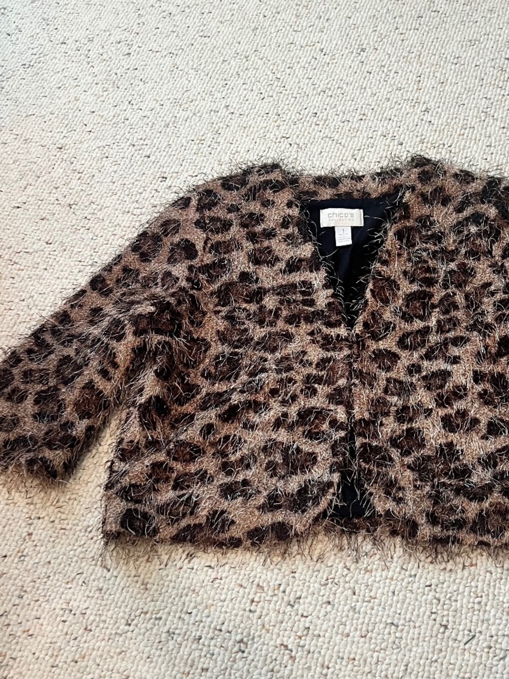 Chicos collection cropped cheetah jacket size 1